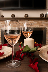 Two wine glasses and a romantic atmosphere