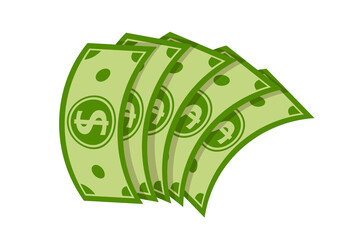 Money fan banknote flat cartoon style. Pile of dollar cash, green banknotes, bank currency sign. Pay wage dollar fan. Banking finance investment, green paper bills. Isolated vector illustration