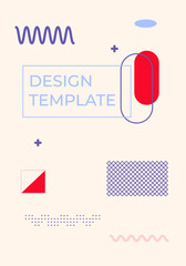 Cover template memphis closeup vertical with space for text. Geometric trendy style art element and different shape background. Great for magazine, pattern cover poster, banner. Vector illustration