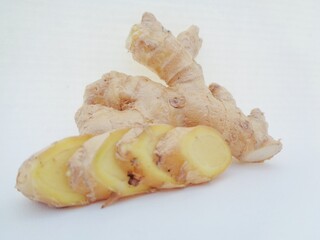 Bitter ginger with white background. Bitter ginger also called Zingiber zerumbet, awapuhi, shampoo ginger, lempuyang and pinecone ginger. Used as food flavoring and appetizers in various cuisines food