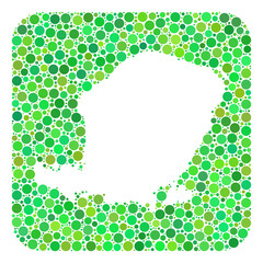 Map of Lombok Island mosaic formed with rounded rectangle and hole. Vector map of Lombok Island collage of filled circles in different sizes and green color tints.