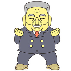 架空の政治家風中年のイラスト 白髪  ガッツポーズ２