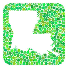 Map of Louisiana State mosaic created with rounded rectangle and carved shape. Vector map of Louisiana State mosaic of circles in various sizes and green color hues.