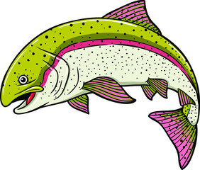 Vector Cartoon Rainbow Salmon