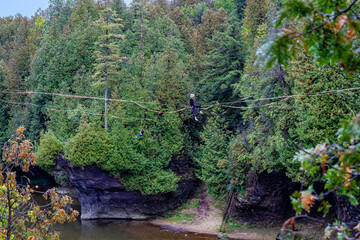 Elora Gorge nature and the practice of longline slack lining ove the Gorge.