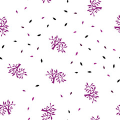Dark Pink vector seamless doodle backdrop with leaves, branches.