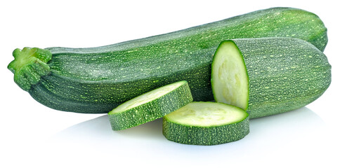 fresh green zucchini with slice isolated on white background