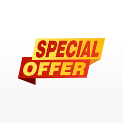 Special offer vector ribbon design template. Banner sale tag. Market special offer discount label