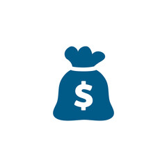 Money Sack Blue Icon On White Background. Blue Flat Style Vector Illustration.