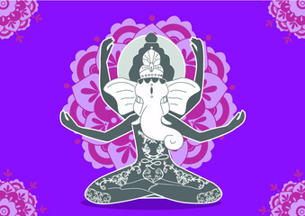 Ganashi - Yoga meditating in lotus on background pink