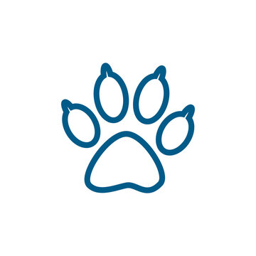Paw Line Blue Icon On White Background. Blue Flat Style Vector Illustration.