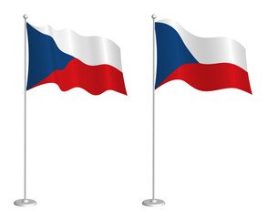 Fototapeta na wymiar flag of Czech Republic on flagpole waving in the wind. Holiday design element. Checkpoint for map symbols. Isolated vector on white background