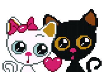 Cat pixel art on white background.