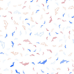 Fototapeta na wymiar Light Blue, Red vector seamless pattern with sea dolphins.