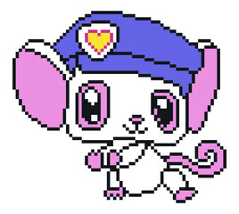 Rat pixel art on white background.