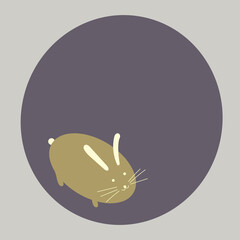 green rabbit in the violet circle on light lilac background
