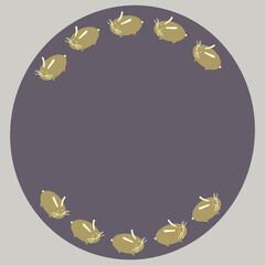 green rabbit in violet circle frame lilac background