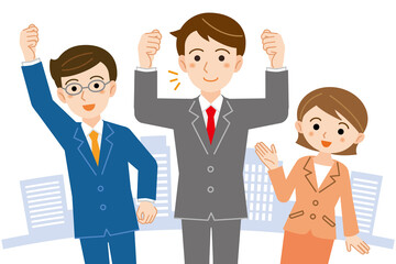 ビジネススーツ姿の仕事仲間男女3人のイラスト