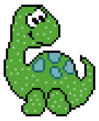 dinosaur pixel art on white background.