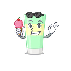 A cartoon drawing of cleansing foam holding cone ice cream