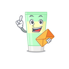 A picture of cheerful cleansing foam cartoon design with brown envelope
