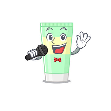 cartoon character of cleansing foam sing a song with a microphone
