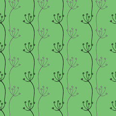 Vector seamless pattern with floral ornament. Hand drawn vector illustration on green background. Design for greeting cards, scrapbooking, textile, wrapping paper, wallpaper, invitations, prints and e