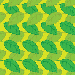Vector seamless pattern with leaf. Hand drawn vector illustration on yellow background. Design for greeting cards, scrapbooking, textile, wrapping paper, wallpaper, invitations, prints etc.