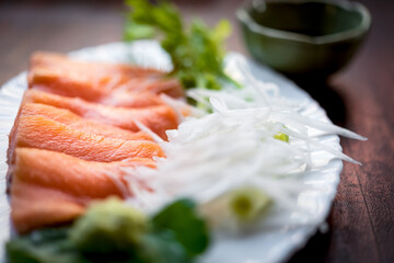 Japanese food sashimi salmon in japan restaurant