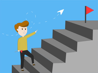 businessman running on stairs to success, vector illustration 