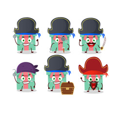 Cartoon character of gift with various pirates emoticons