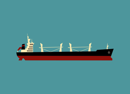 Side view of dry cargo bulker ship in the sea 