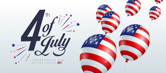 Independence day USA banner template american balloons flag decor.4th of July celebration poster template.fourth of july vector illustration .