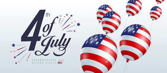 Fototapeta premium Independence day USA banner template american balloons flag decor.4th of July celebration poster template.fourth of july vector illustration .