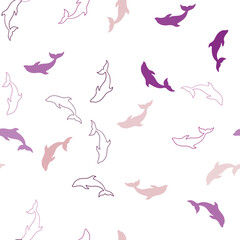 Light Pink vector seamless background with dolphins.