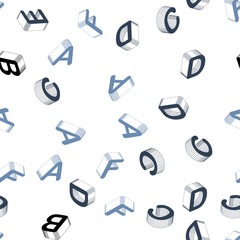Light BLUE vector seamless layout with 3D latin alphabet.