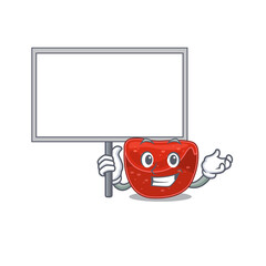 Cartoon picture of meatloaf mascot design style carries a board
