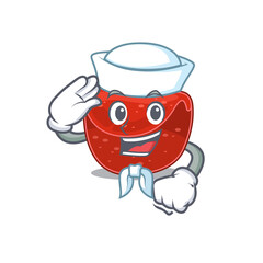 Smiley sailor cartoon character of meatloaf wearing white hat and tie