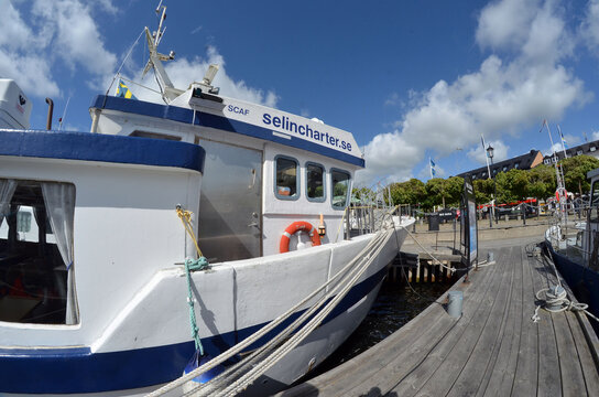 Marina of the Swedish fishing town Stromstad on the west coast. June 15,2018. Stromstad, Sweden