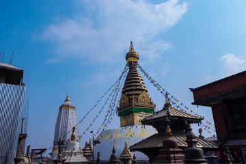 Fototapeta premium Swayambhunath, also known as Monkey Temple is located in the heart of Kathmandu, Nepal and is already declared World Heritage Site by UNESCO
