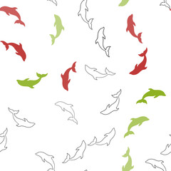 Dark Multicolor vector seamless pattern with sea dolphins.