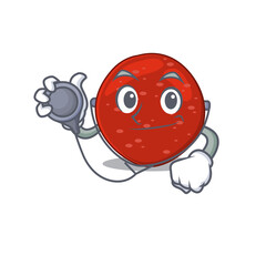 Smiley doctor cartoon character of peperoni with tools