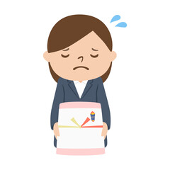 お詫びの気持ちのお菓子を持ったスーツの女性のイラスト。