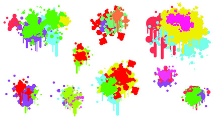 Fototapeta na wymiar Color Spray Different Set Paint Blot Elements Vector Object Brush