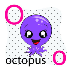O-Octopus. A-Z alphabet animal collection. learning and teaching materials. for the development of children. online learning.