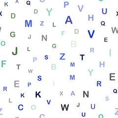 Light Blue, Green vector seamless background with signs of alphabet.