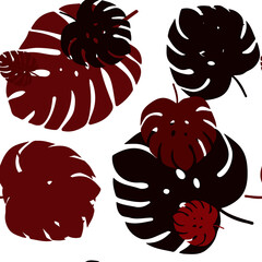 Dark Red vector seamless abstract background with leaves.