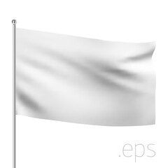 White flag template. Clean horizontal waving flag, isolated on background. Vector flag mockup.