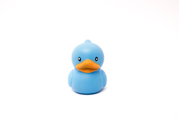 Yellow rubber duck on white background