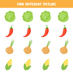 Find different picture in each row. Set of colorful vegetables.